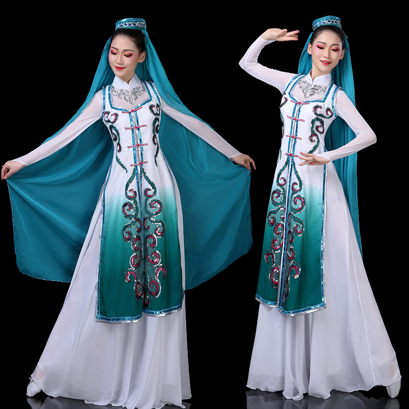 回族舞蹈服装新疆维吾族大摆裙演出服女民族风连衣裙新款成人服饰