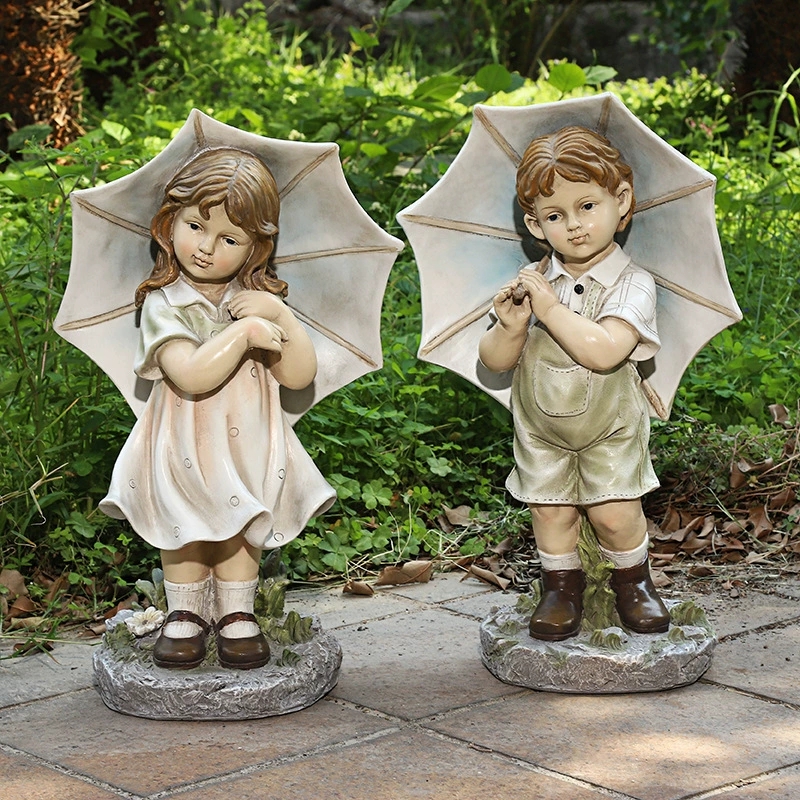 欧式卡通人物雕塑花园装饰别墅庭院创意摆件男女小孩树脂工艺品