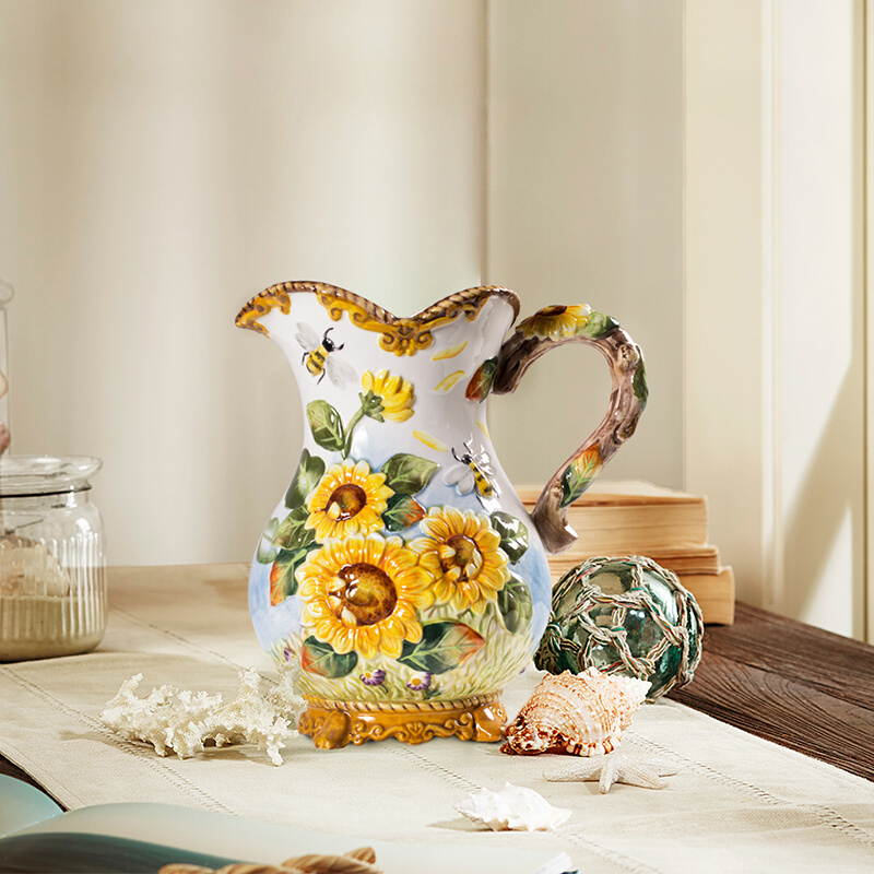 美式太阳花陶瓷水罐装饰花瓶高档向日葵家居特色水培花瓶新居装饰