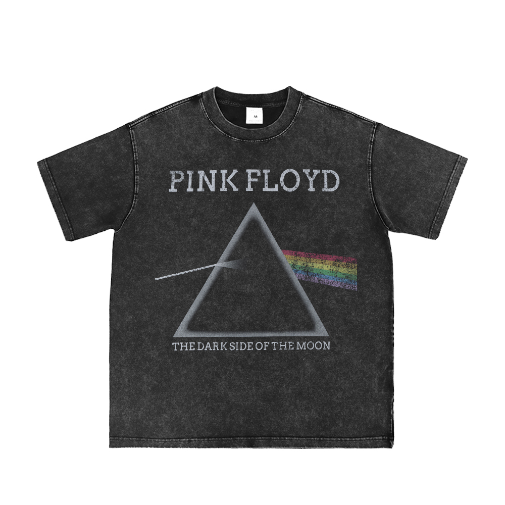 PinkFloyd水洗做旧复古灰美式街头平克弗洛伊德摇滚乐队长短袖T恤