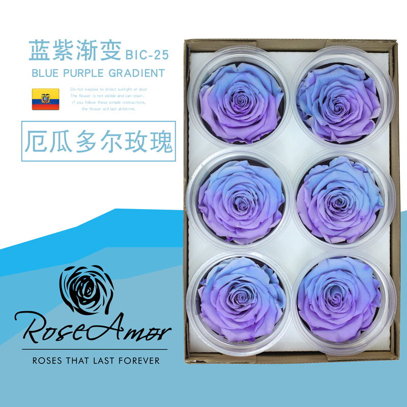 【花纪】永生花diy玫瑰roseamor大号进口6cm很仙蓝紫渐变BIC-25色