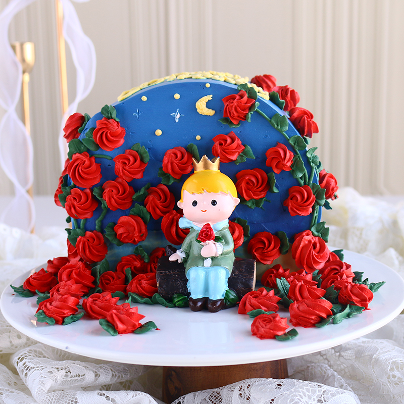 六一儿童节蛋糕装饰摆件玫瑰花王子眺望落日甜品台装扮插件配件