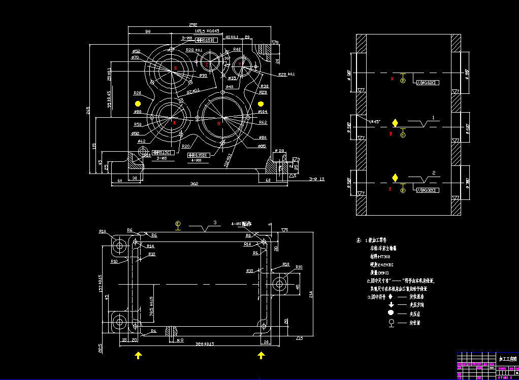 车床主轴箱箱体右侧10-M8螺纹底孔组合钻床设计2D图机械CAD素材