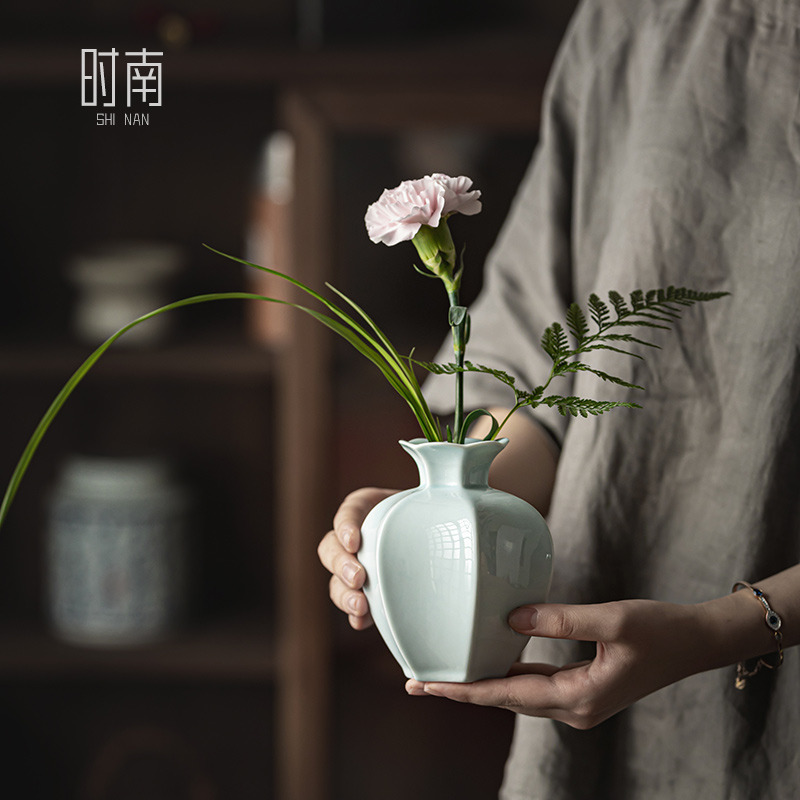 新中式陶瓷花瓶摆件客厅插花民宿仿古禅意石榴小花器茶道茶桌饰品