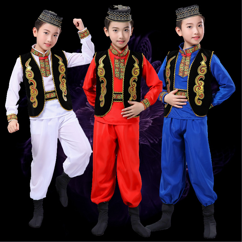 儿童新疆舞蹈演出服装女童长裙少数民族男女童维吾儿族表演服舞裙