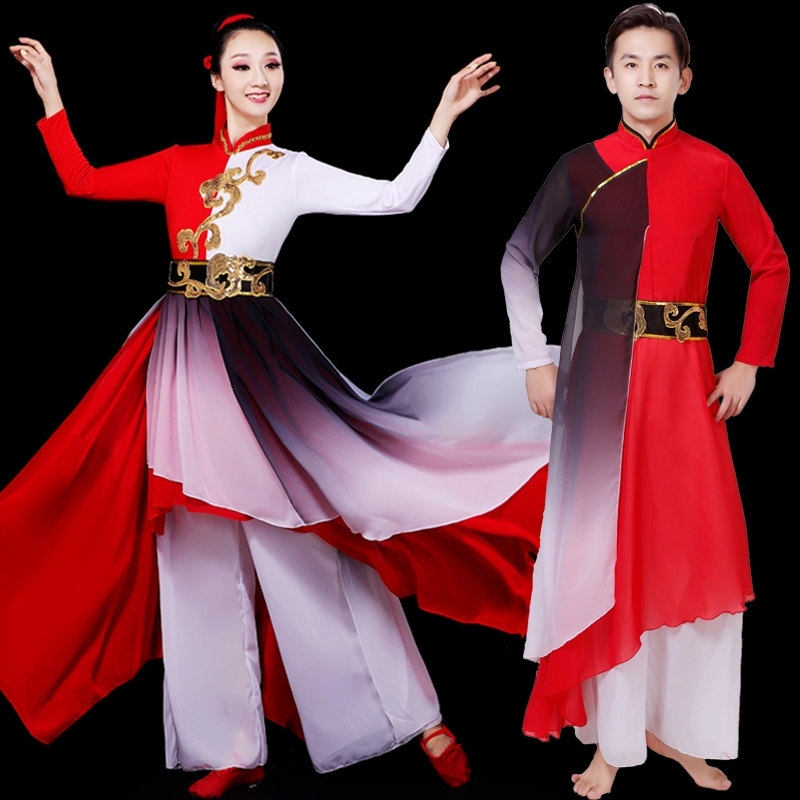 出租古典舞表演服中国风飘逸扇子舞服装现代集体开场舞表演服
