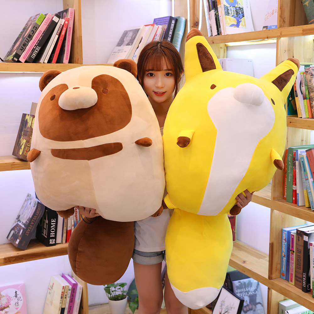 日本卡通可爱小狸猫和小狐狸公仔丑萌毛绒玩具超软抱枕玩偶娃娃女