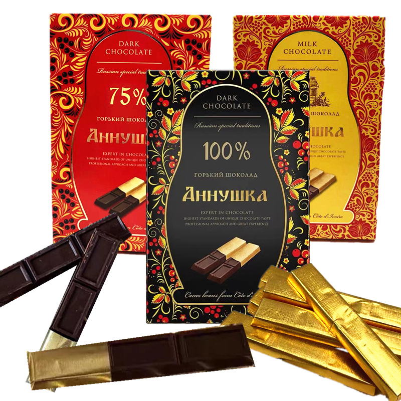 俄罗斯进口安诺希克纯黑巧克力100%75%纯可可脂特苦型无蔗糖黑巧
