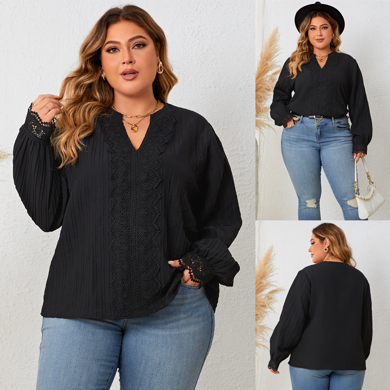 Plus Size Women Sweater V-neck Loose Casual Long Sleeve Top