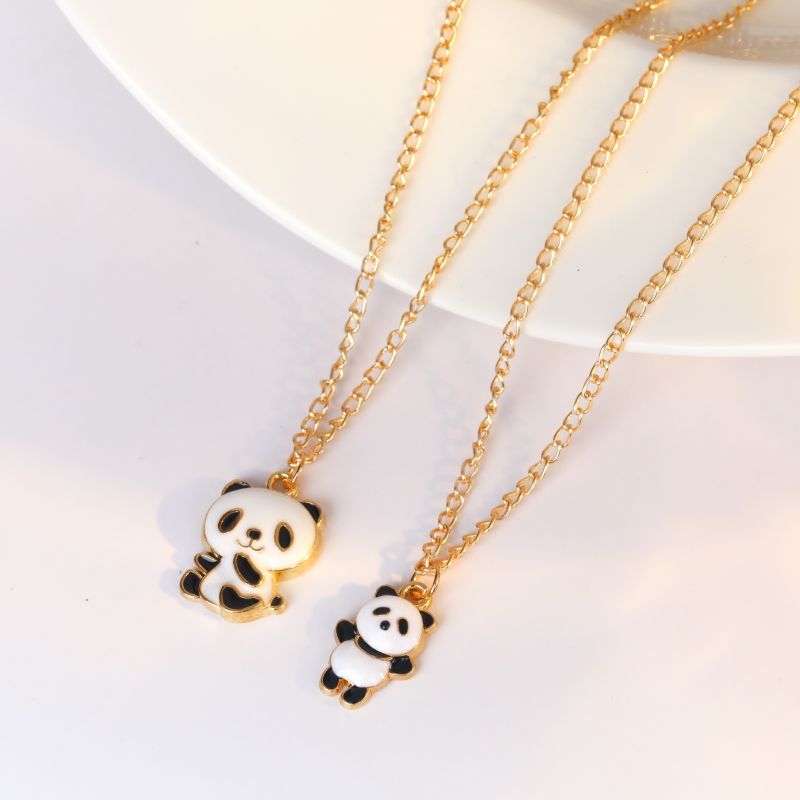 呆萌可爱熊猫项链动物饰品新款时尚流行街拍姐妹二人节日礼物吊坠