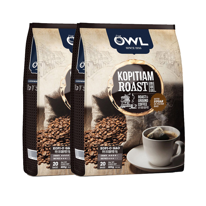 马来西亚进口owl猫头鹰阿拉比咖啡豆袋泡特浓黑咖啡饮料冲饮 400g