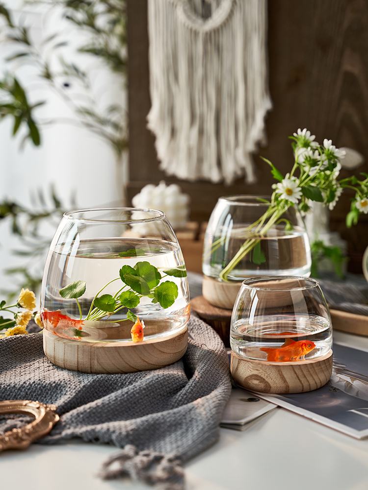 创意圆形玻璃金鱼缸客厅办公室桌面小型斗鱼缸透明家用生态迷你缸