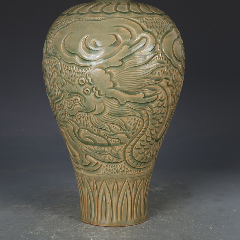 推荐宋瓷收藏宋代耀州窑雕刻龙纹梅瓶仿古瓷器古董古玩宋代老瓷器
