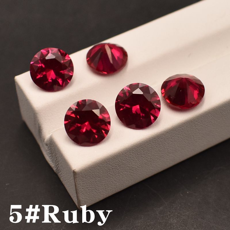 红宝石裸石Ruby5圆钻形戒面缅甸泰国鸽血红宝石粉熔无烧未镶嵌DIY