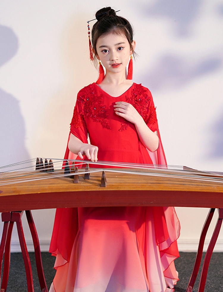 新款儿童古筝演出服中国风钢琴二胡表演服仙女款服装气质水袖飘逸