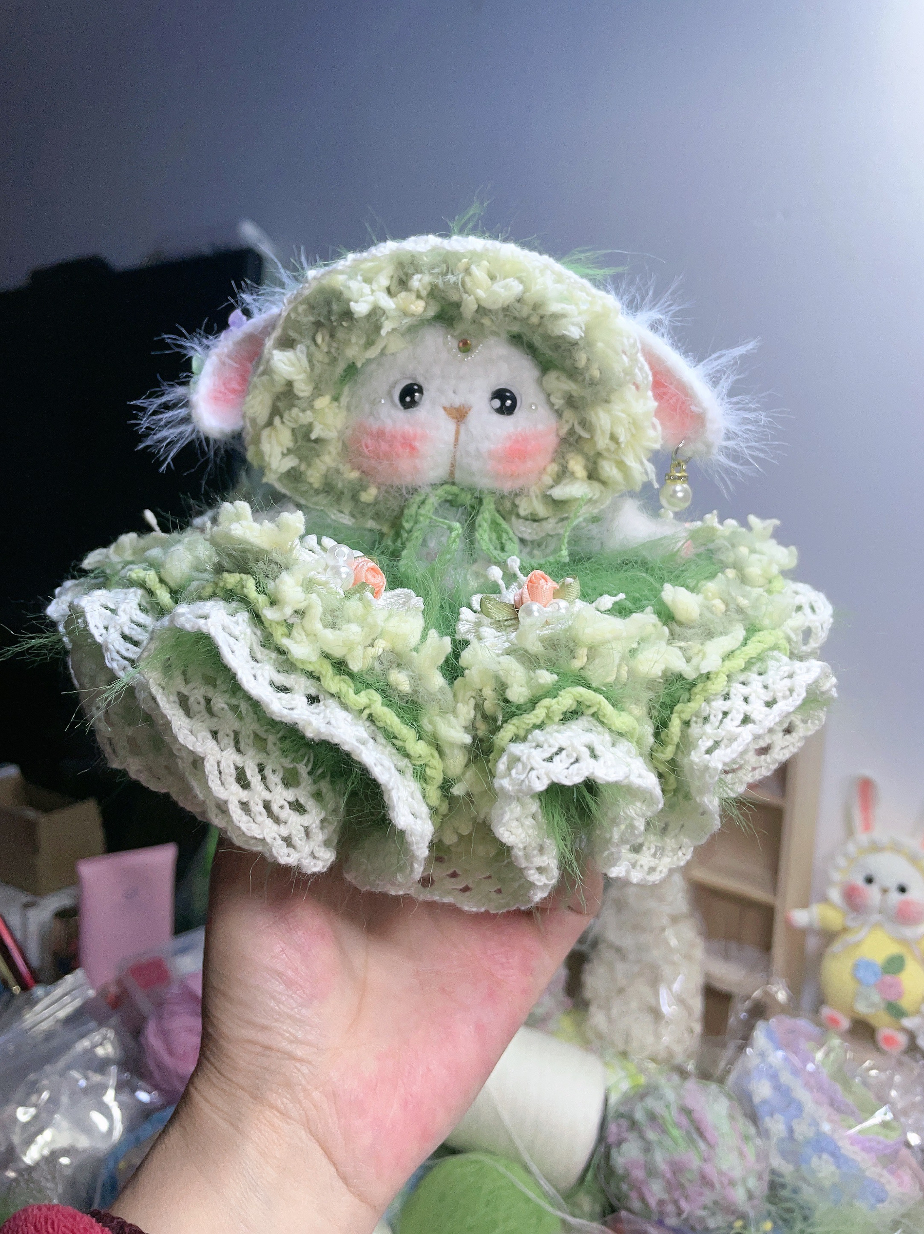 成品手工编织精致糖糖兔摆件挂件可爱长耳兔玩偶生日礼物