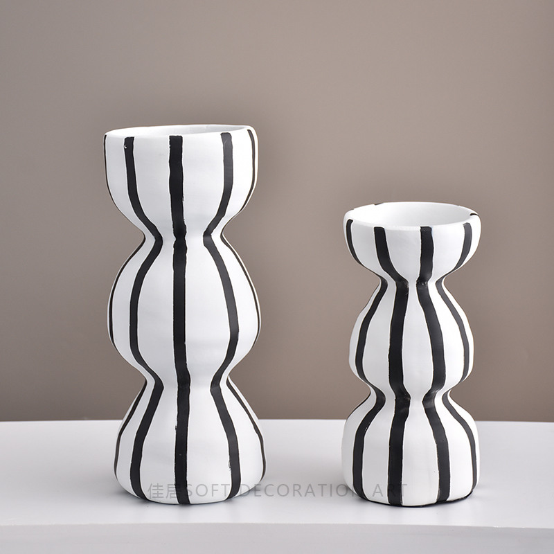新品北欧艺术简约现代黑白条纹陶瓷花器花瓶客厅样板房间玄关装饰