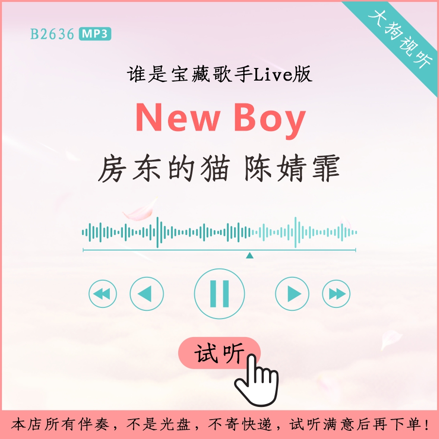 B2636房东的猫 陈婧霏 New Boy 谁是宝藏歌手 伴奏 高品质 完整版