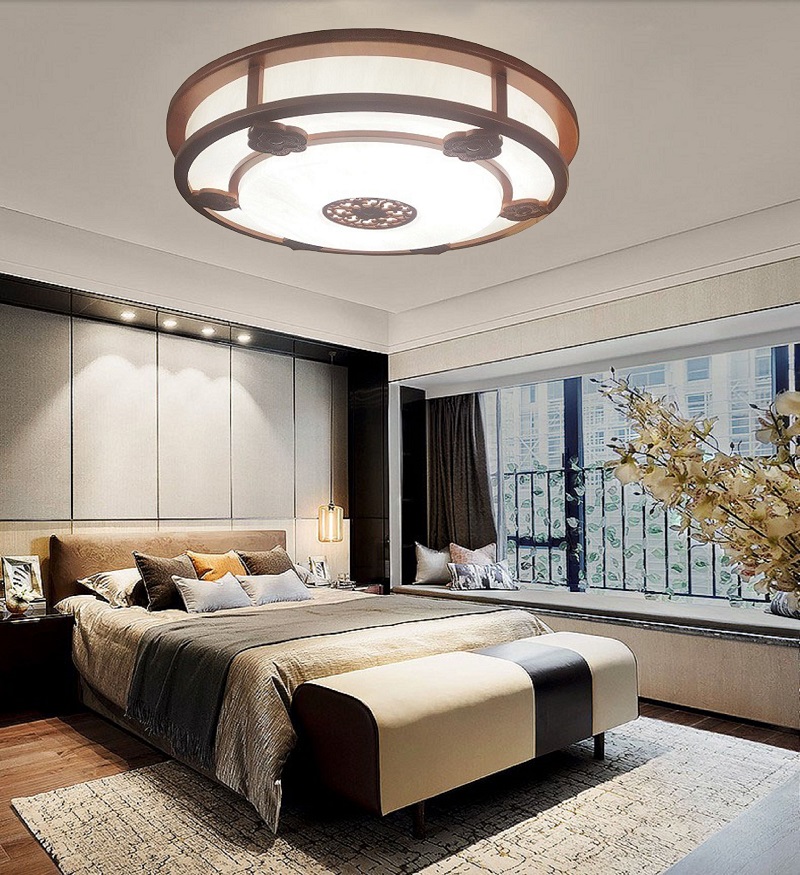 阿尼玛新中式客厅顶灯仿云石卧室灯具亚克力灯罩办公圆形变光灯饰