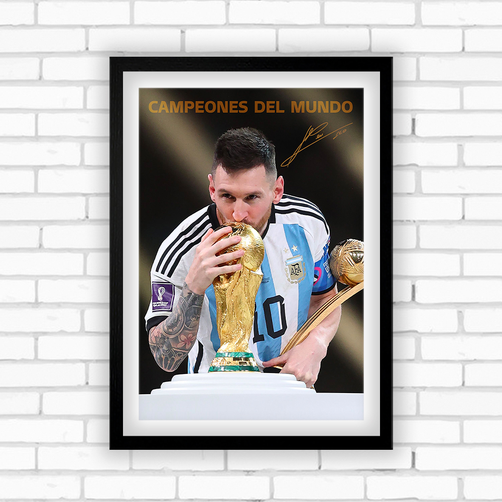 相框阿根廷梅西世界杯2022照片迷实木足球衣装饰墙桌军摆件冠签名