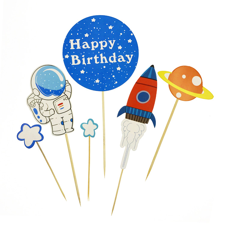 火箭宇航员蛋糕插牌套装 星空生日快乐蛋糕装饰插旗 派对烘焙用品