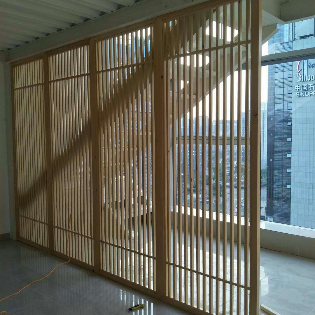 新中式屏风隔断玄关 中式格栅 镂空花格 实木屏风 原木花格装饰
