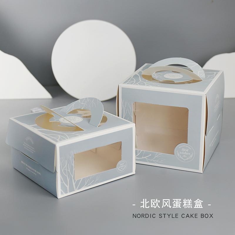 欧式麋鹿蛋糕盒四五六八寸生日蛋糕包装烘焙加高手提开窗透明盒子