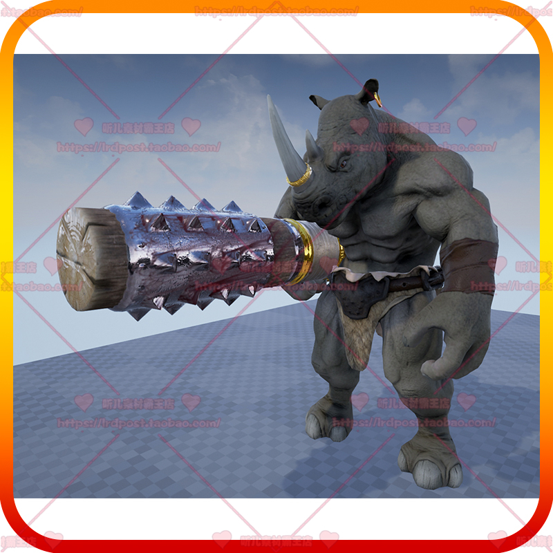 UE4虚幻5 英雄幻想游戏黑犀牛勇士角色怪兽3D模型动画PBR材质贴图