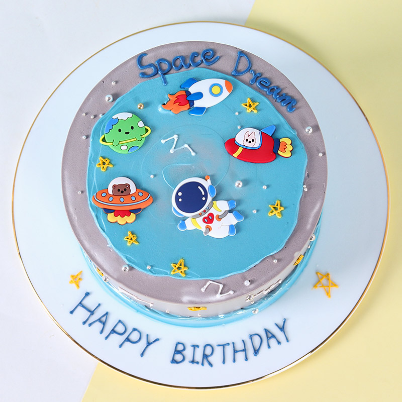 软胶宇航员地球飞船简约款蛋糕装饰摆件儿童生日烘焙可爱公仔插件