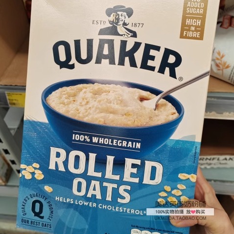 英国Quaker桂格Rolled Oats 100%天然丰盛燕麦粥超浓燕麦片1kg