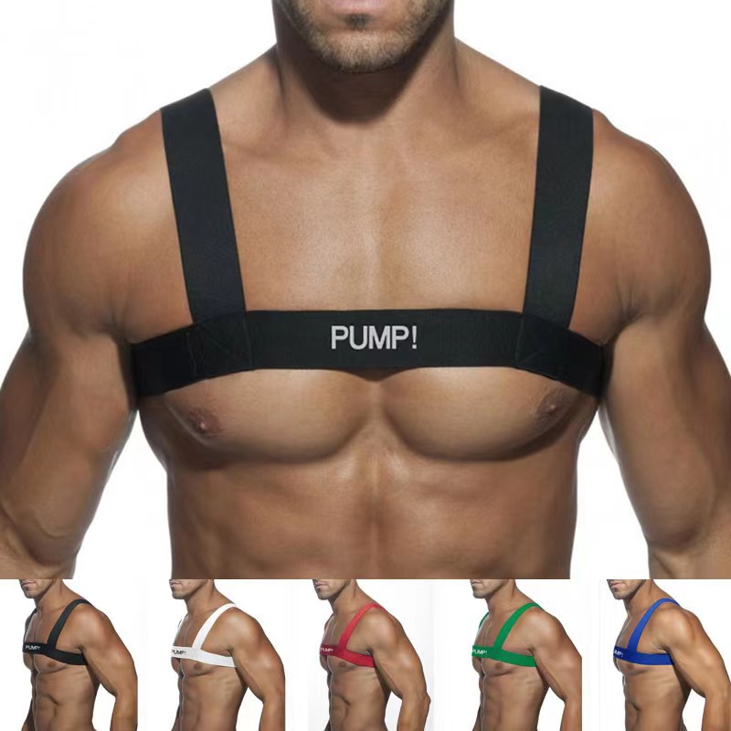 Men Underwear PUMP!时尚背带性感派对健身秀肌肉胸带PU5502