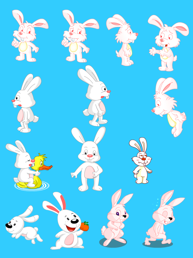 AN/Flash小兔子可拆正侧走跑跳笑源文件动物动画矢量素材拟人GIF
