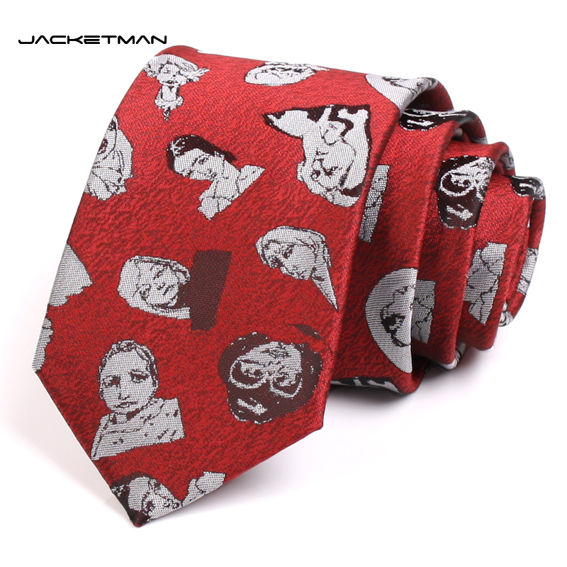 Jacketman男士领带正装商务韩版红色7cm黑白艺术头像个性复古款
