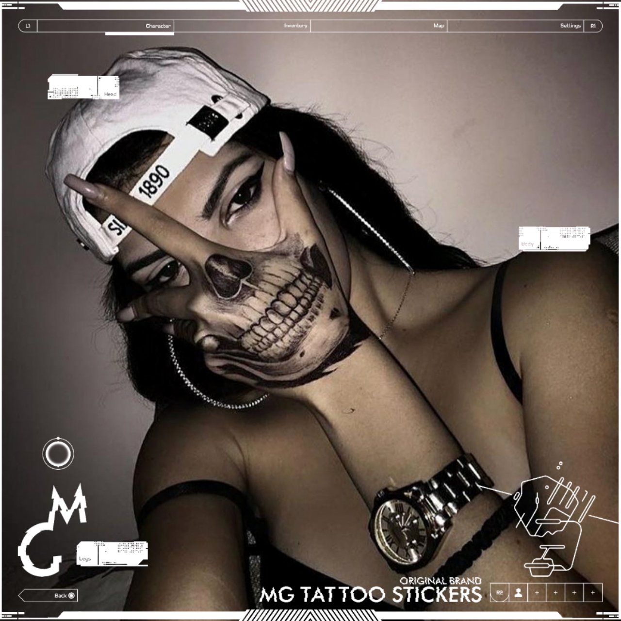 MG TATTOO  欧美花手  骷髅头图案手背个性创意纹身贴纸