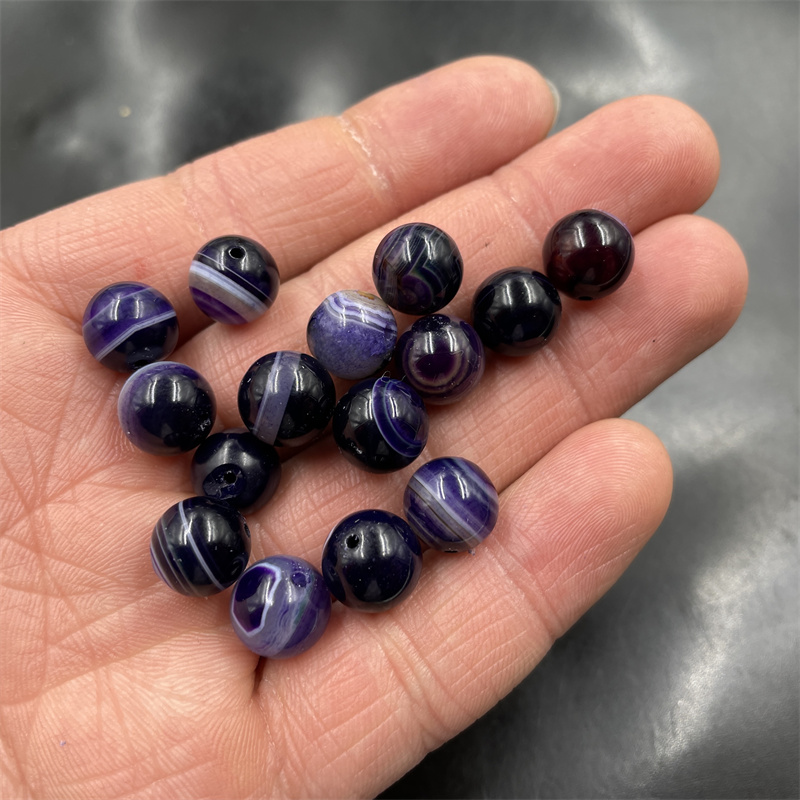四海玉器 DIY饰品配件10毫米紫色缠丝玛瑙圆珠散珠 紫玉髓珠子