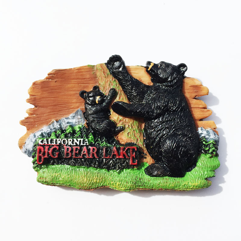 美国洛杉矶大熊湖立体黑熊风景旅游纪念装饰工艺品礼物磁铁冰箱贴