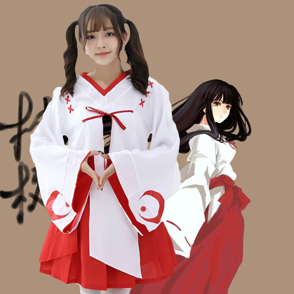 日本动漫新款新月和风改良版和服桔梗巫女女装cosplay服装套装