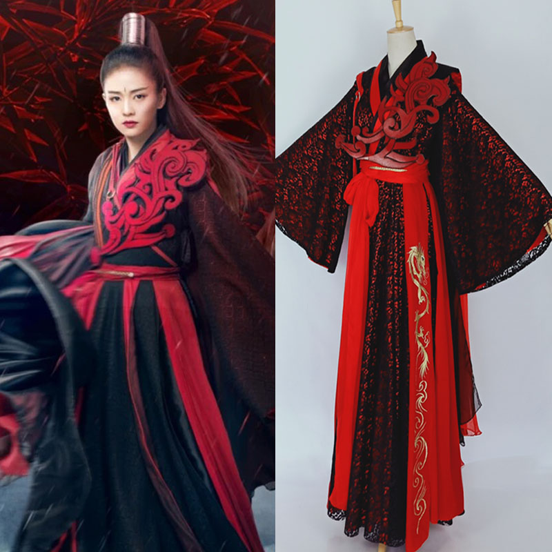招摇同款古装红色汉服女中国风黑色古装霸气长款广袖电视剧演出服