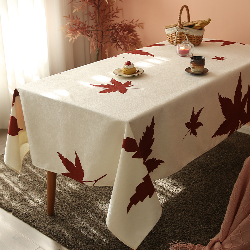 轻奢复古桌布防水加厚雪尼尔布艺高级感唯美枫叶餐桌布茶几布