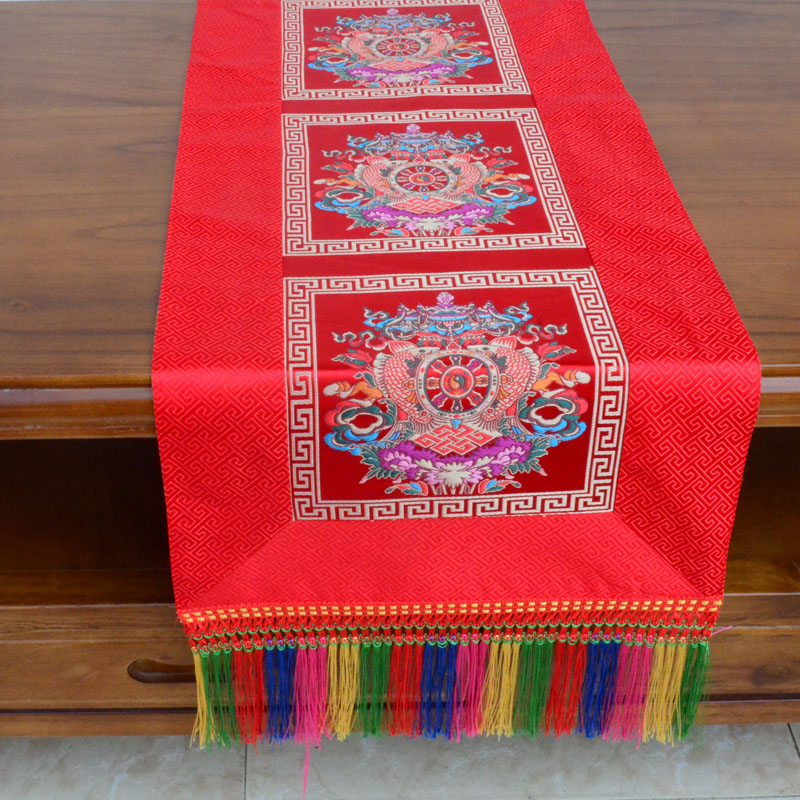 藏式图案桌布 藏族特色居家佛堂布置八吉祥供桌布桌台布 长条桌旗