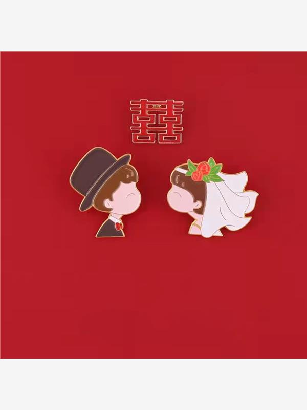 喜庆国风系列新郎新娘造型金属胸针卡通可爱情侣头像徽章婚庆礼物