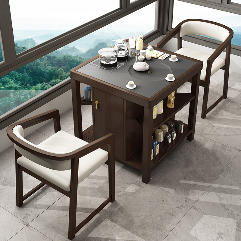 阳台茶桌椅组合实木可移动小茶台一桌两椅小户型休闲泡茶桌三件套