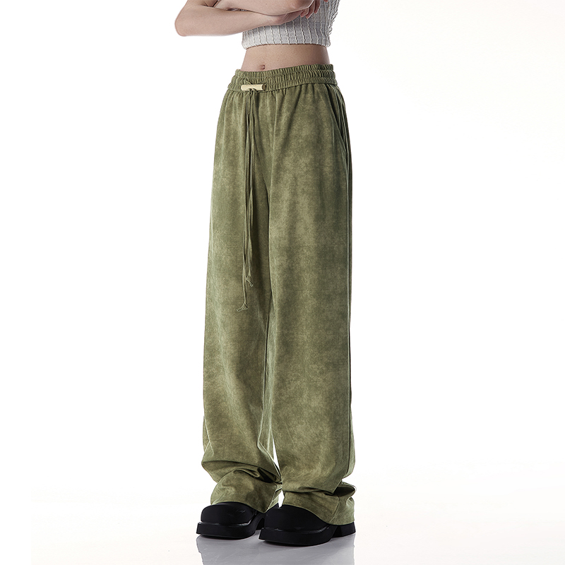 RESUMM绿色脏脏裤女美式复古宽松直筒潮牌hiphop爵士舞垂感运动裤