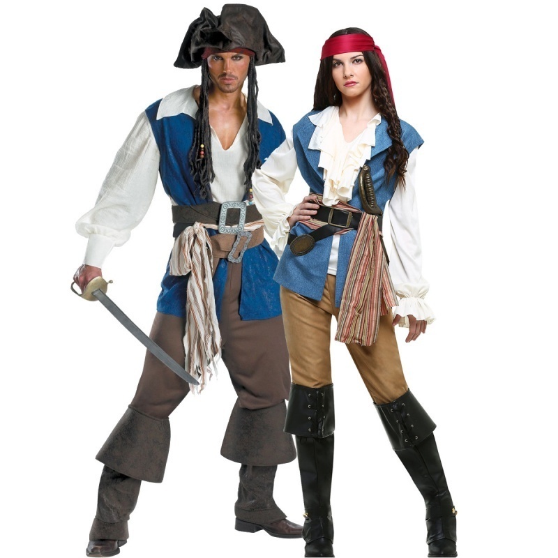 M-XL 万圣节海盗制服 男 女 情侣化妆舞会女装成人加勒比海盗服装