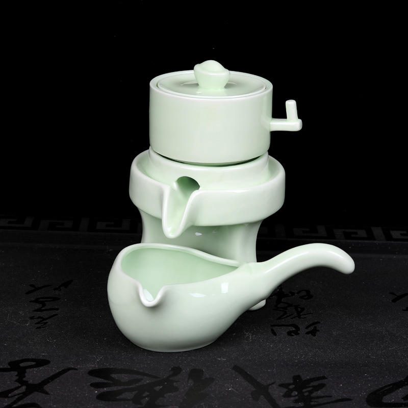 石磨茶具套装家用懒人泡茶器半自动陶瓷功夫泡茶器茶壶茶杯青花瓷