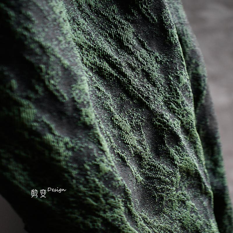 复古青绿色立体肌理提花布料创意暗纹浮雕上衣裤子服装设计师面料
