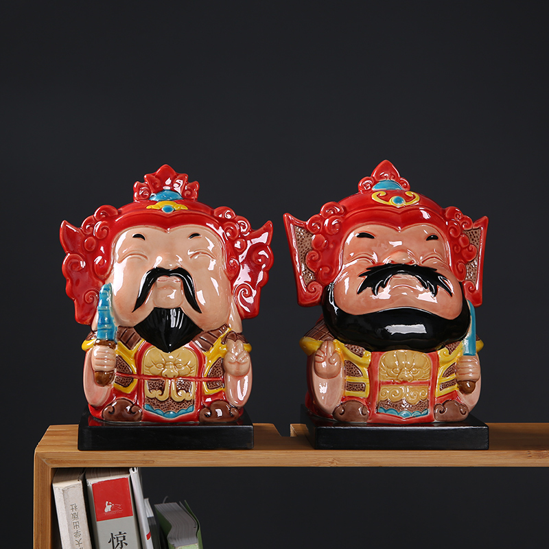 国潮陶瓷哼哈二将乔迁家居礼品摆件中式门神故宫风办公室工艺装饰