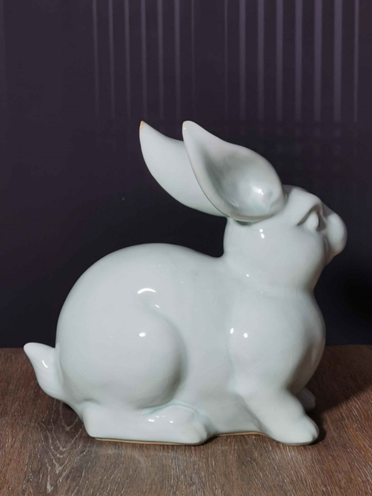 禹州钧瓷动物摆件家居装饰生肖兔年陶瓷生日礼品摆件钧窑开片白兔