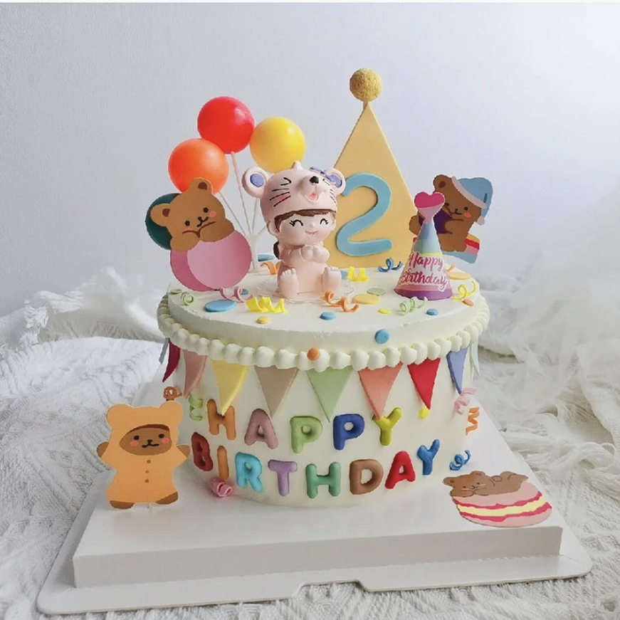 周岁鼠宝宝蛋糕装饰摆件老鼠男女孩儿童一岁满月小公主生日插件