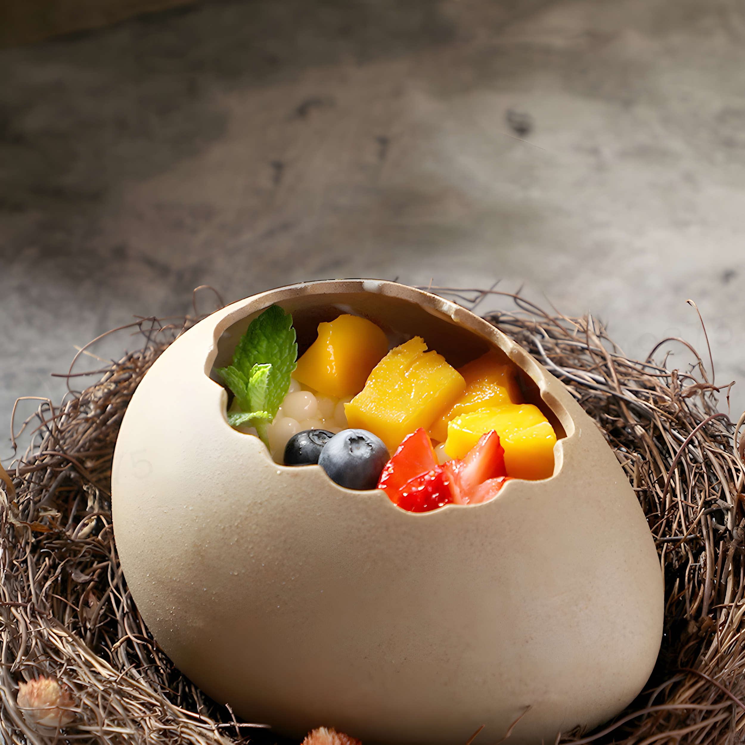 鸟窝鸡蛋陶瓷碗冷饮烧烤创意特色意境菜甜品分子料理蒸蛋餐厅餐具